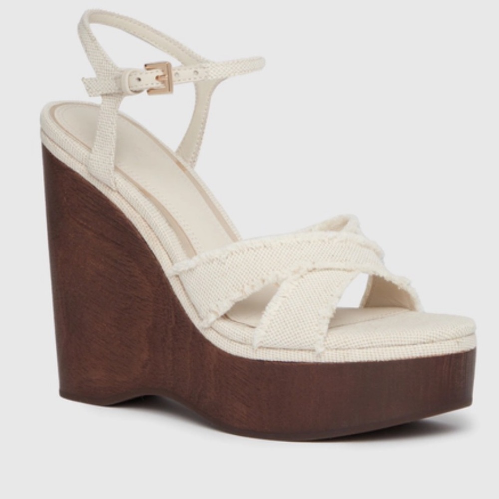 PAIGE Harlow Wedge Elegant Cream Sandals Natural Canvas Women Size 8 NWOB - Picture 5 of 9